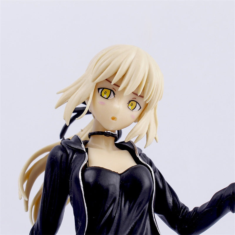 NEW 23cm Fate/Grand Order Anime Figures Saber Arturia Pendragon black clothes holding Figure Cool Girl Model Toys s