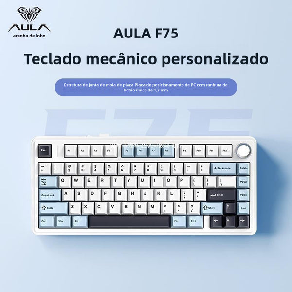AULA F75 teclado mecânico sem fio, teclado personalizado de troca quente de junta, teclado mecânico 2.4G / tipo-C/BT5.0